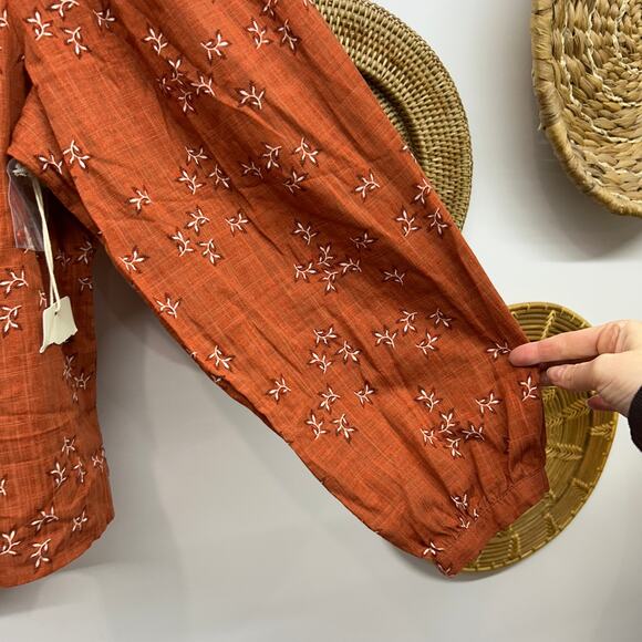 NEW ANA Long Sleeve Tunic Blouse Plus Size 1X Flower Floral Button Up Orange - Picture 6 of 9